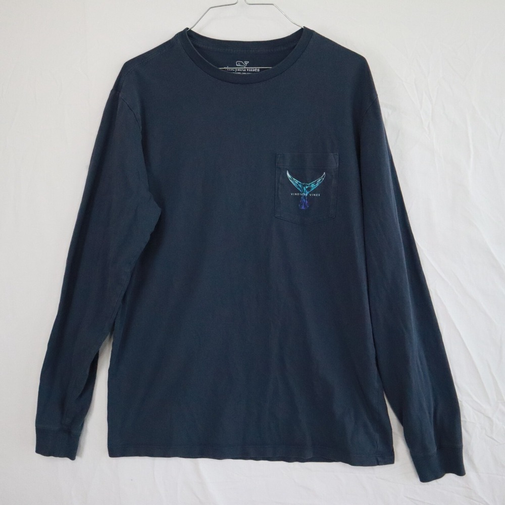Vineyard Vines T-Shirt Mens Small Tuna Fishing Crew Neckâ Pocket Tee Long Sleeve